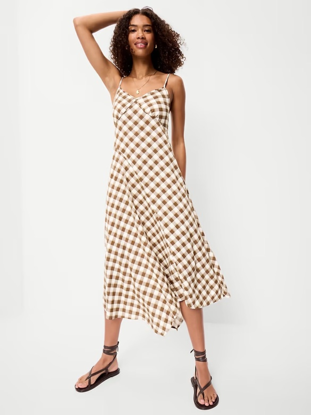 Old Navy Fit & Flare Tie-Back Asymmetrical Midi Dress in Plaid